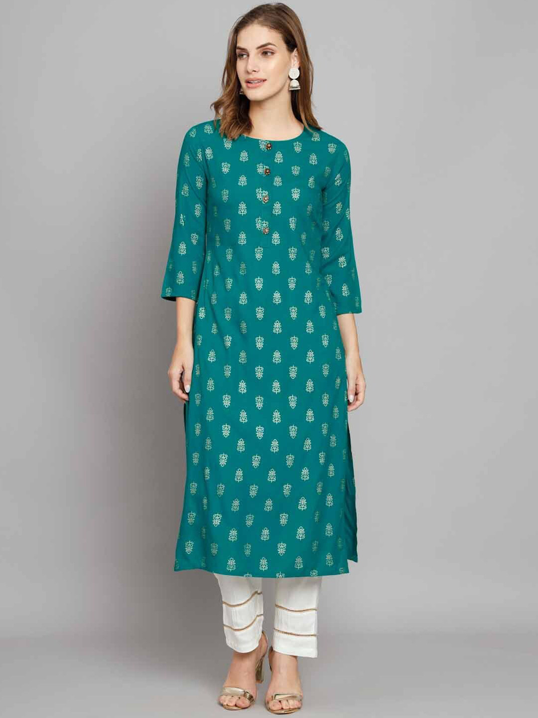 

Nehamta Floral Printed Regular Kurta With Trousers, Turquoise blue