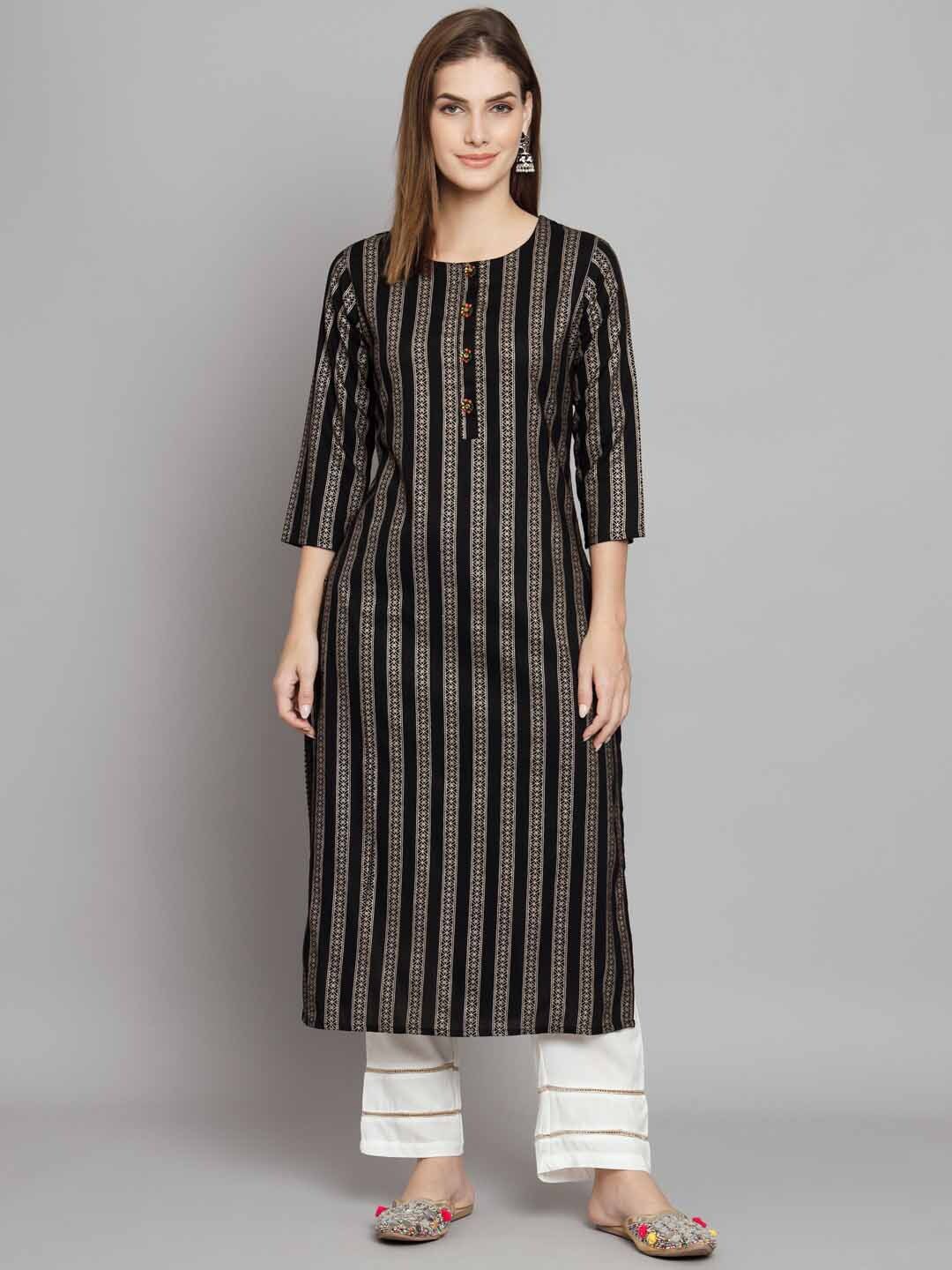 

Nehamta Ethnic Motifs Printed Kurta with Palazzos, Black