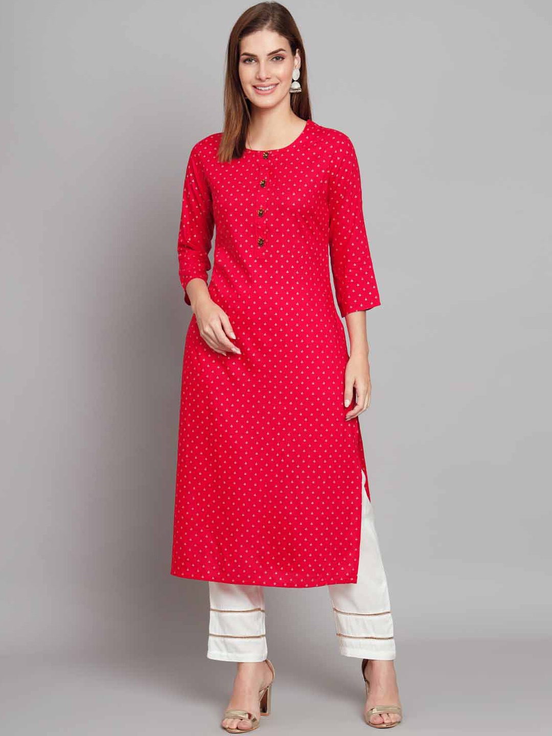 

Nehamta Ethnic Motifs Printed Straight Kurta with Palazzos, Red