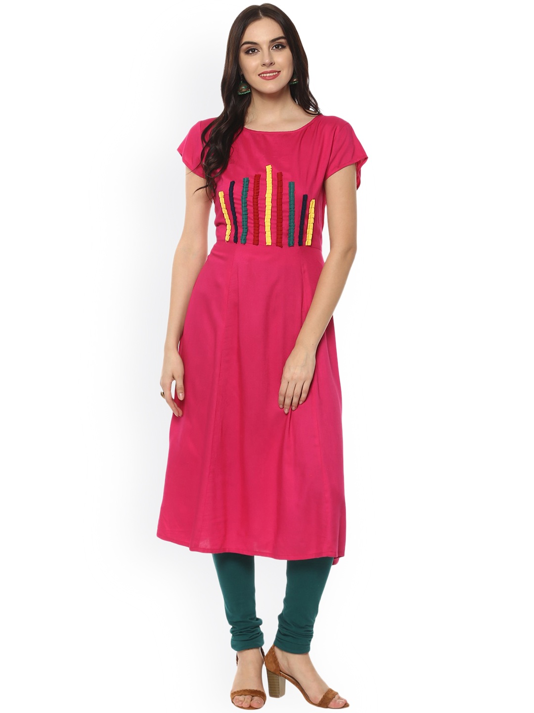 

Pannkh Women Pink Solid A-Line Kurta