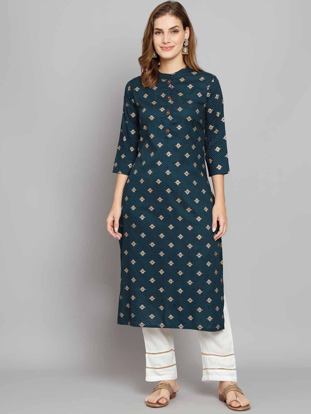

Nehamta Ethnic Motifs Printed Sequined Kurta with Palazzos, Teal