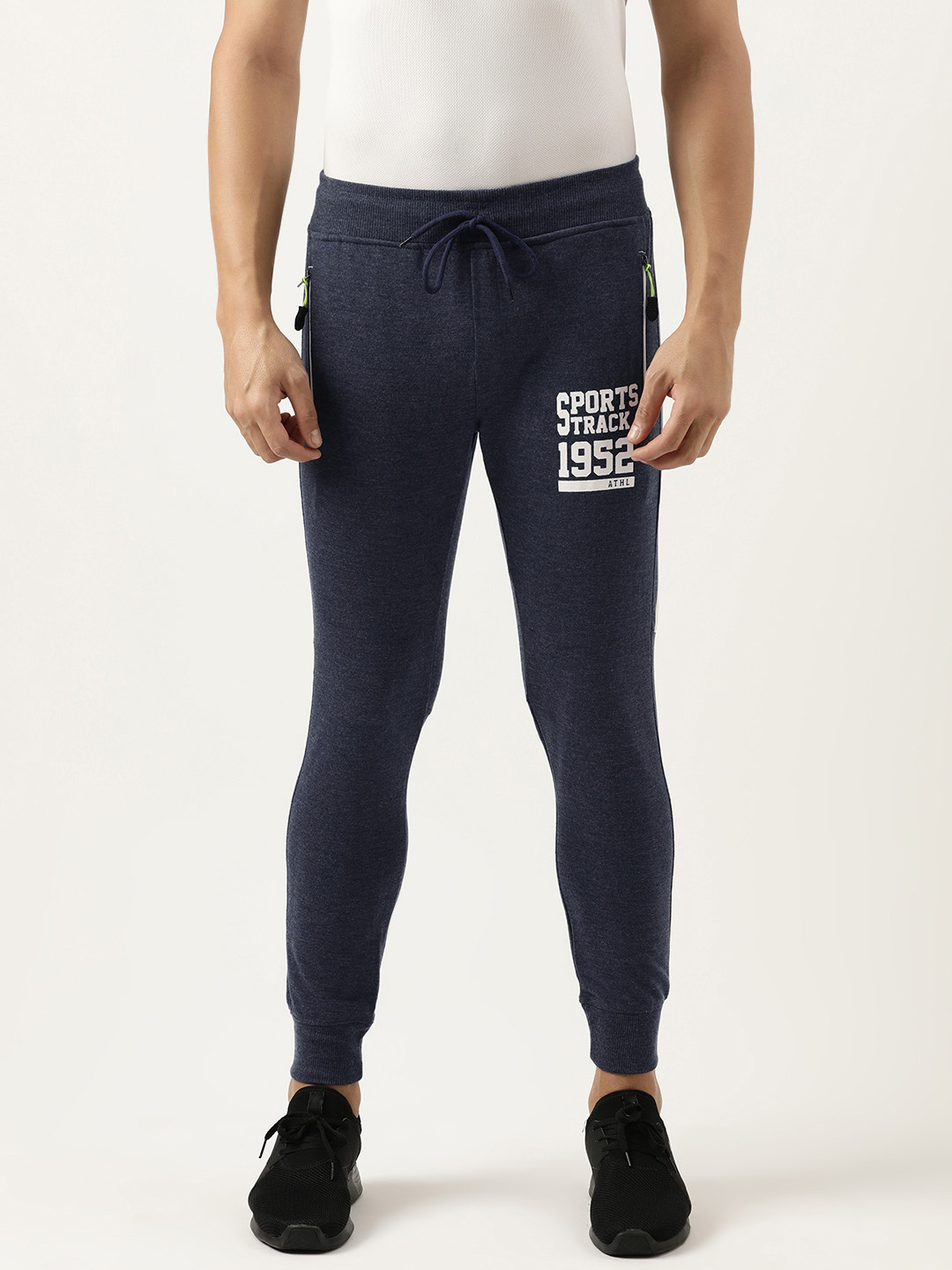 

Sports52 wear Men Slim Fit Typography Printed Mid-Rise Training Joggers Track Pants, Navy blue