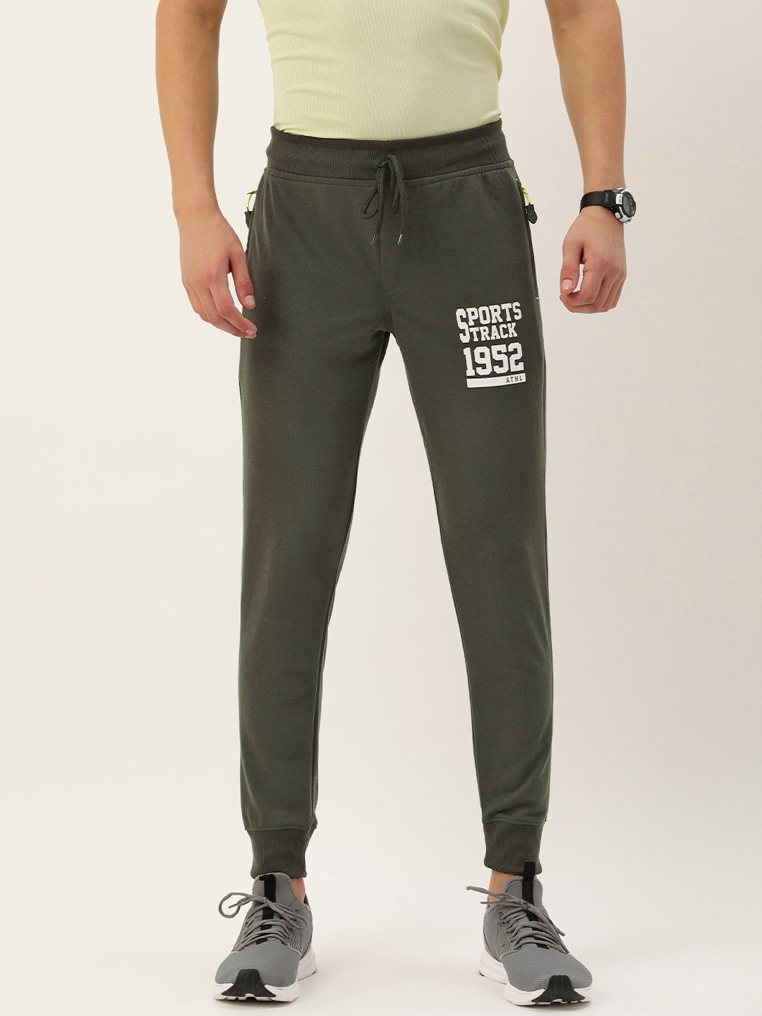 

Sports52 wear Men Brand Logo Printed Slim Fit Training Joggers, Olive