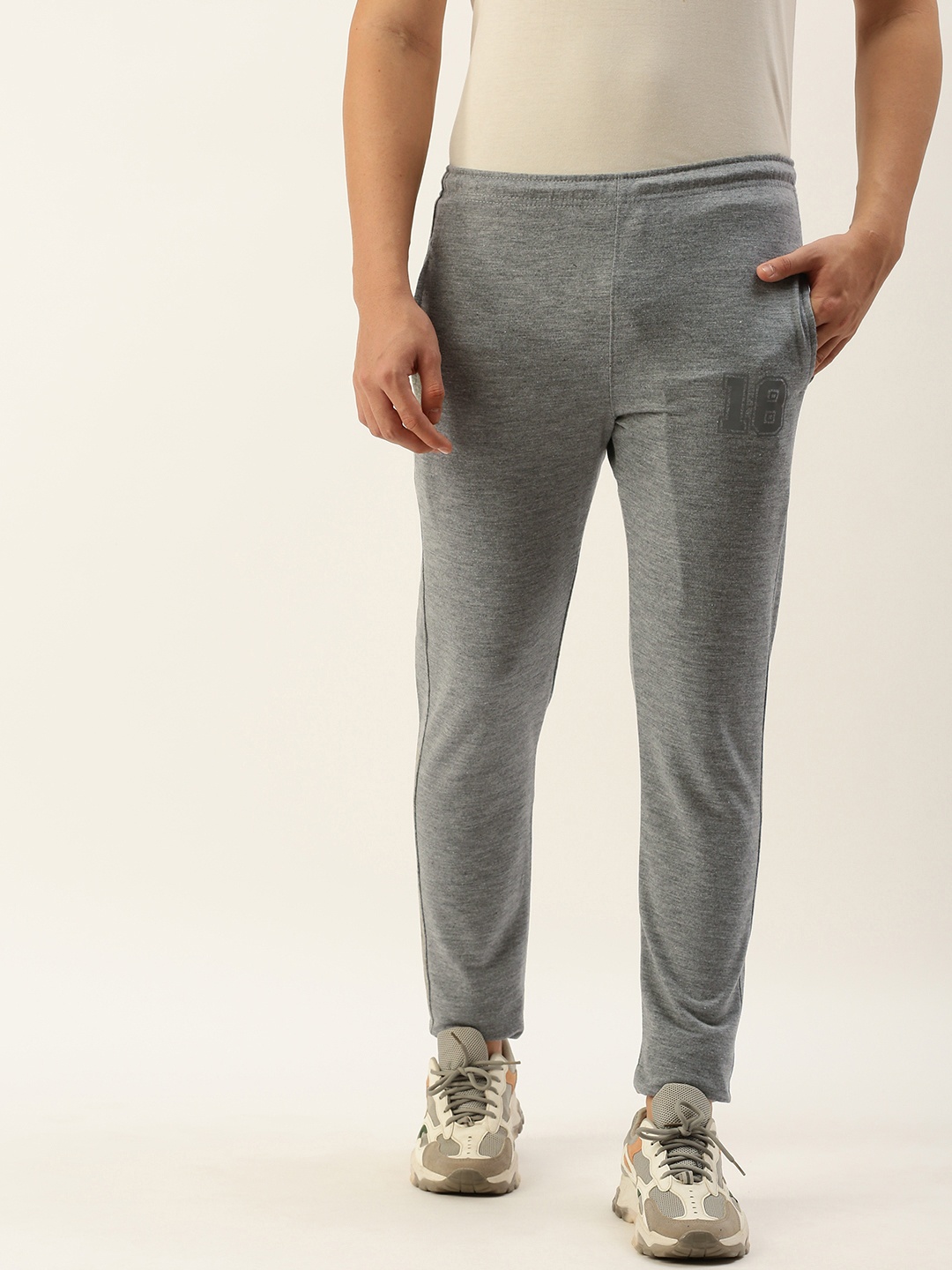

Sports52 wear Men Brand Logo Printed Slim Fit Training Track Pants, Grey melange