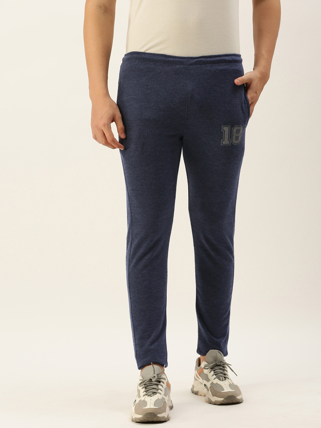 

Sports52 wear Men Slim Fit Varsity Printed Cotton Track Pants, Navy blue