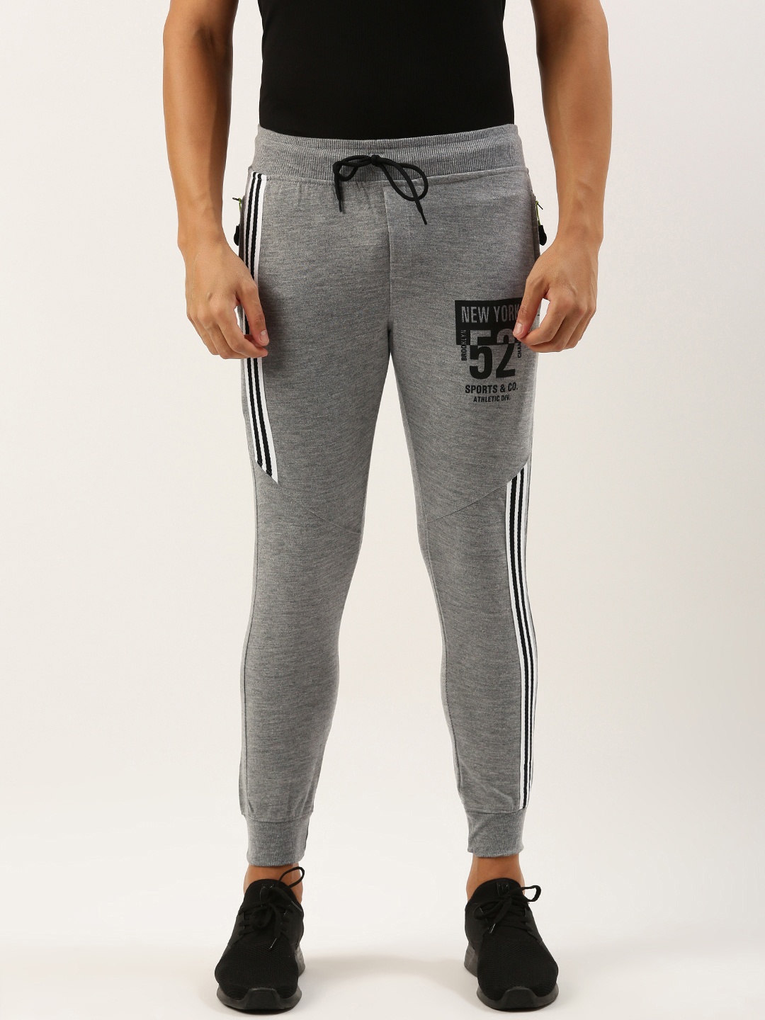 

Sports52 wear Men Striped Slim Fit Joggers, Grey melange