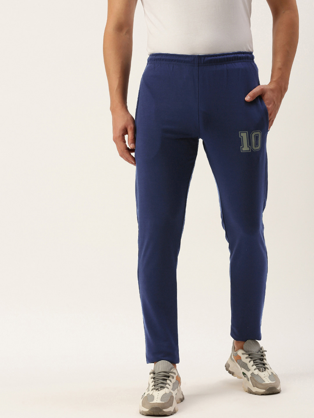 

Sports52 wear Men Solid Slim Fit Mid-Rise Knitted Cotton Training Or Gym Track Pants, Blue