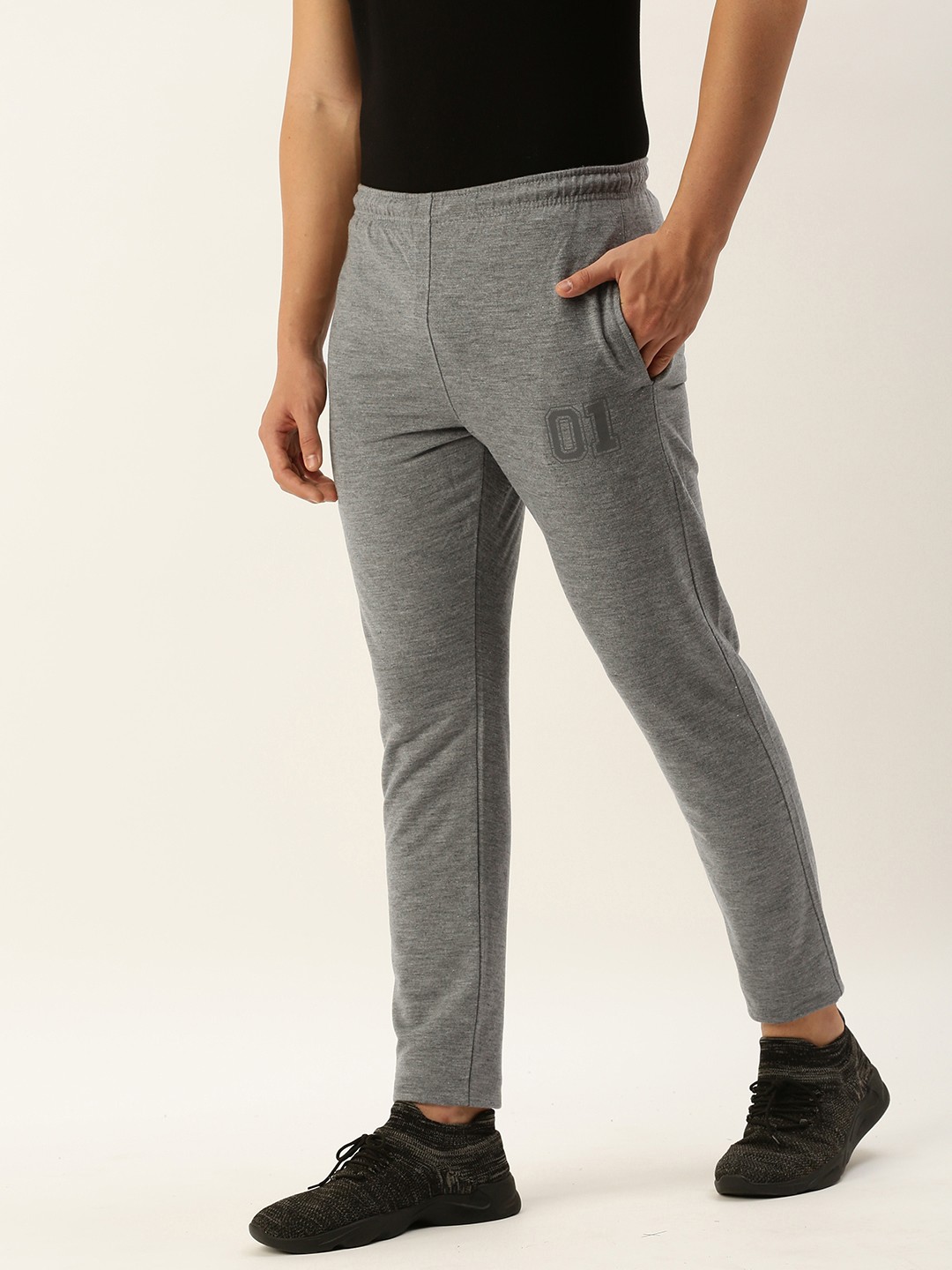 

Sports52 wear Men Mid Rise Cotton Slim Fit Training Or Gym Track pants, Grey melange
