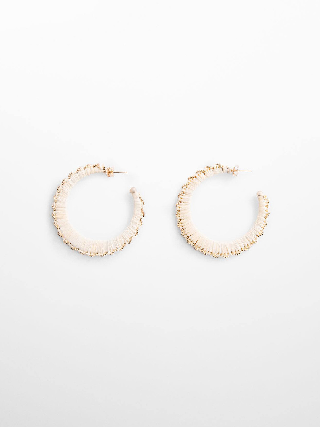 

MANGO Women Beads Studded Circular Shaped Half Hoop Earrings, Off white