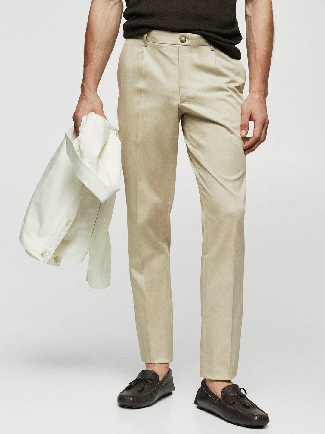 

MANGO MAN Slim Fit High-Rise Pleated Trousers, Beige