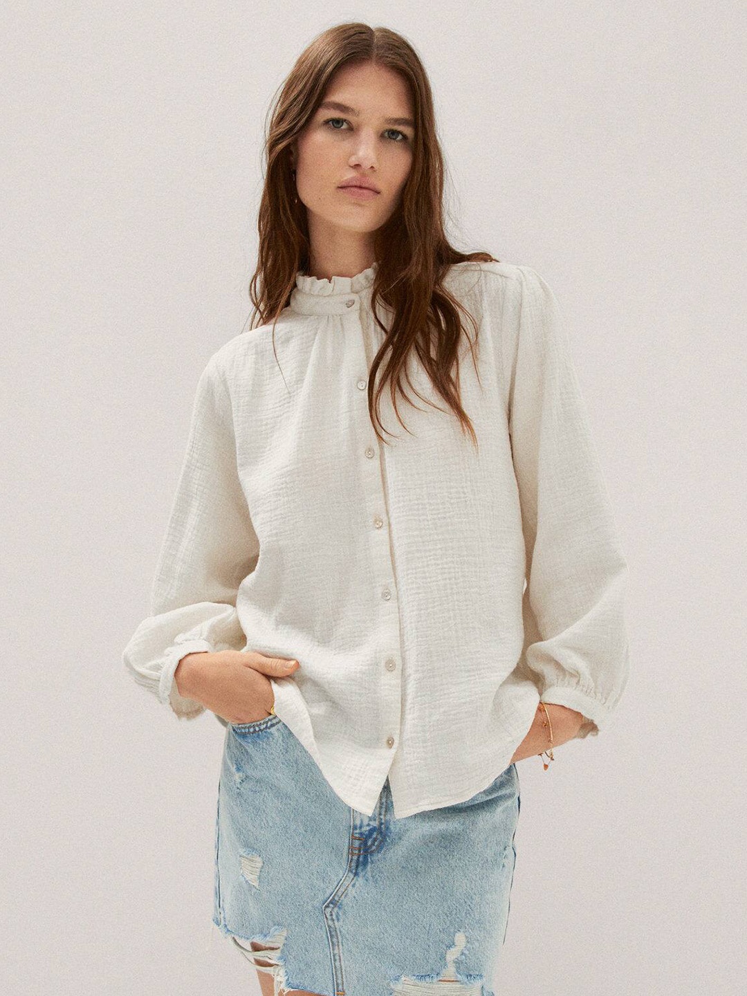 

MANGO Oversized Fit Pure Cotton Shirt, Cream