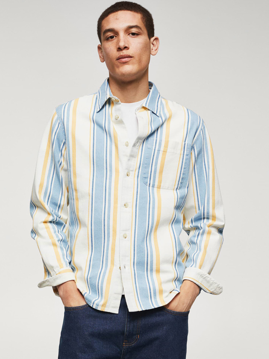 

MANGO MAN Vertical Striped Pure Cotton Shirt, White