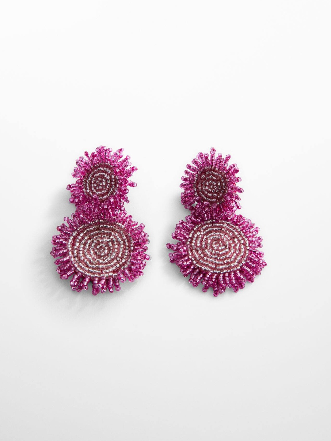 

MANGO Women Beads Studded Circular Shaped Drop Earrings, Pink