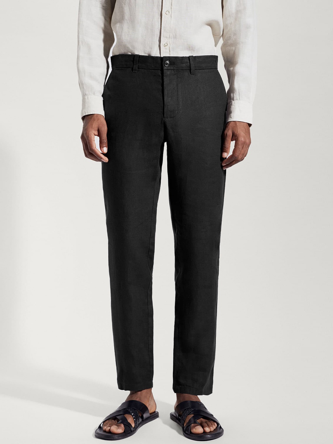 

MANGO MAN Slim Fit High-Rise Sustainable Linen Trousers, Navy blue