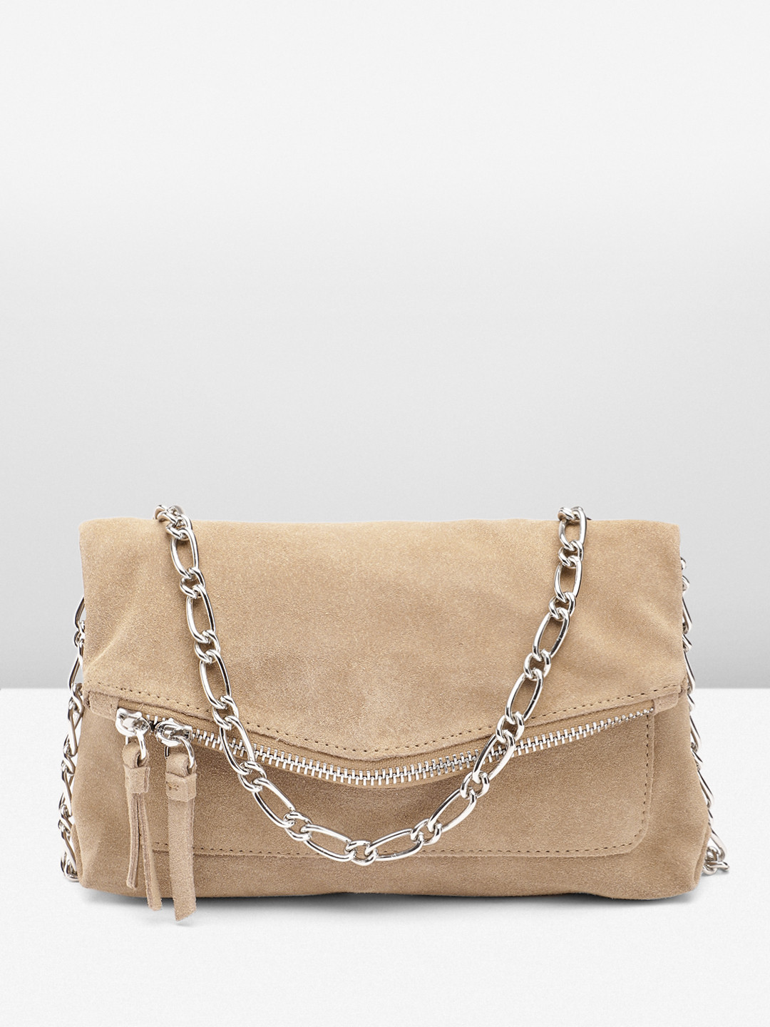 

MANGO Women Leather Structured Sling Bag, Brown