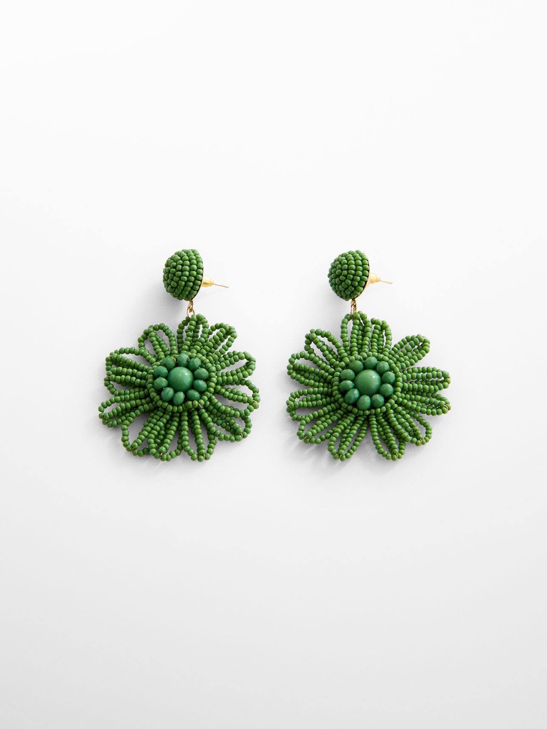 

MANGO Floral Beaded Drop Earrings, Green