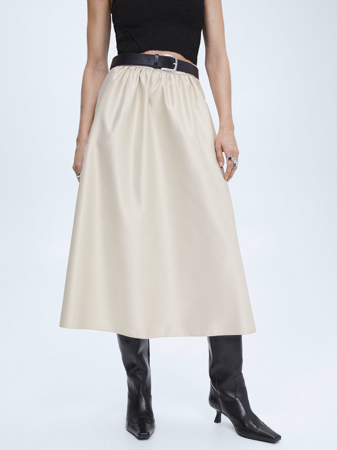 

MANGO Women Satin A-Line Midi Skirt, Taupe