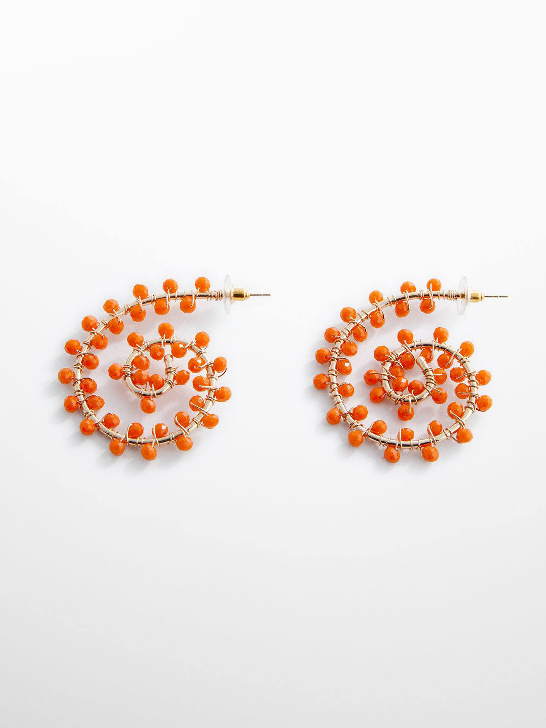 

MANGO Women Spiral Design Beads Studded Contemporary Shaped Drop Earrings, Gold