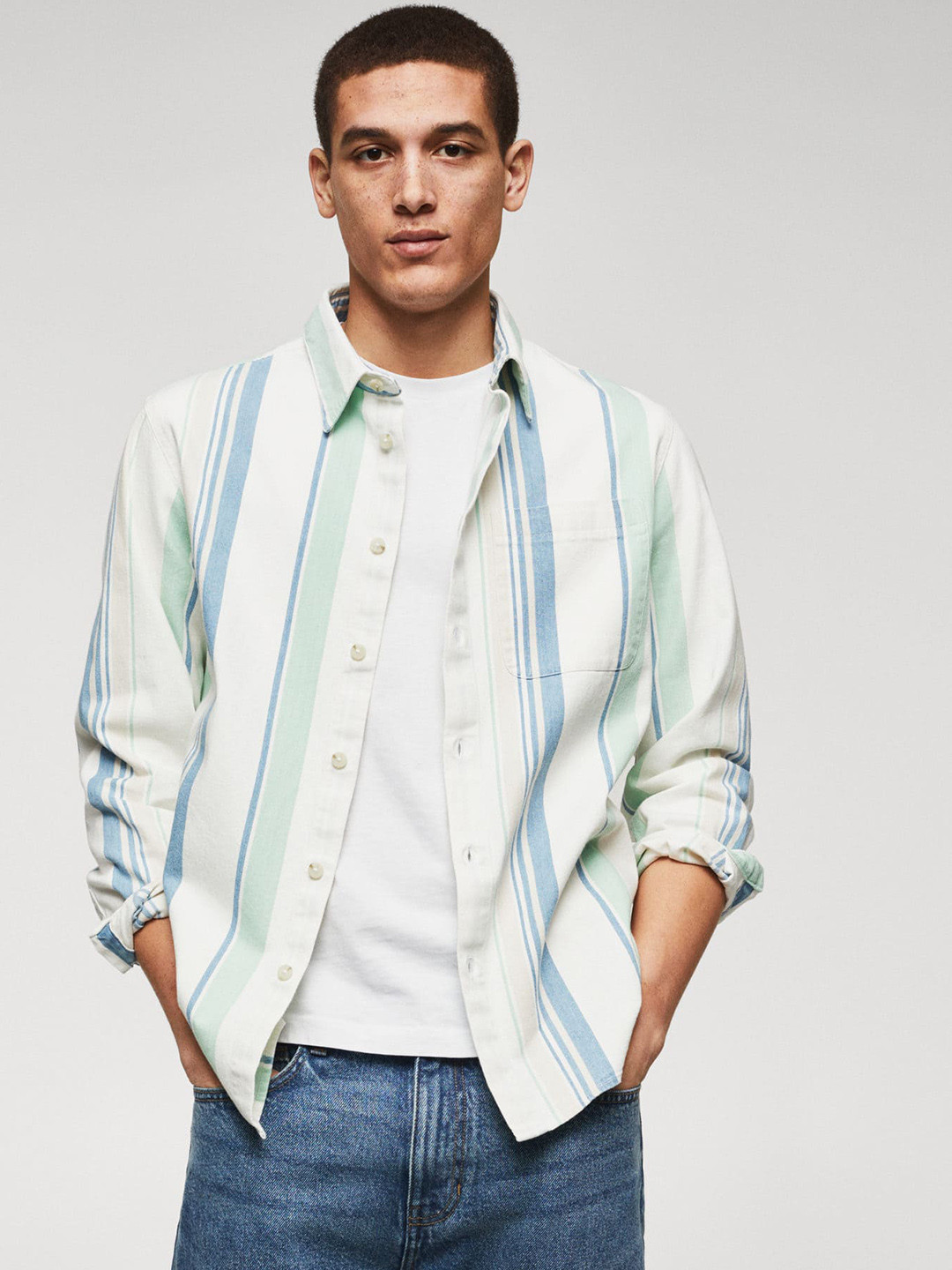 

MANGO MAN Cotton Striped Casual Shirt, White