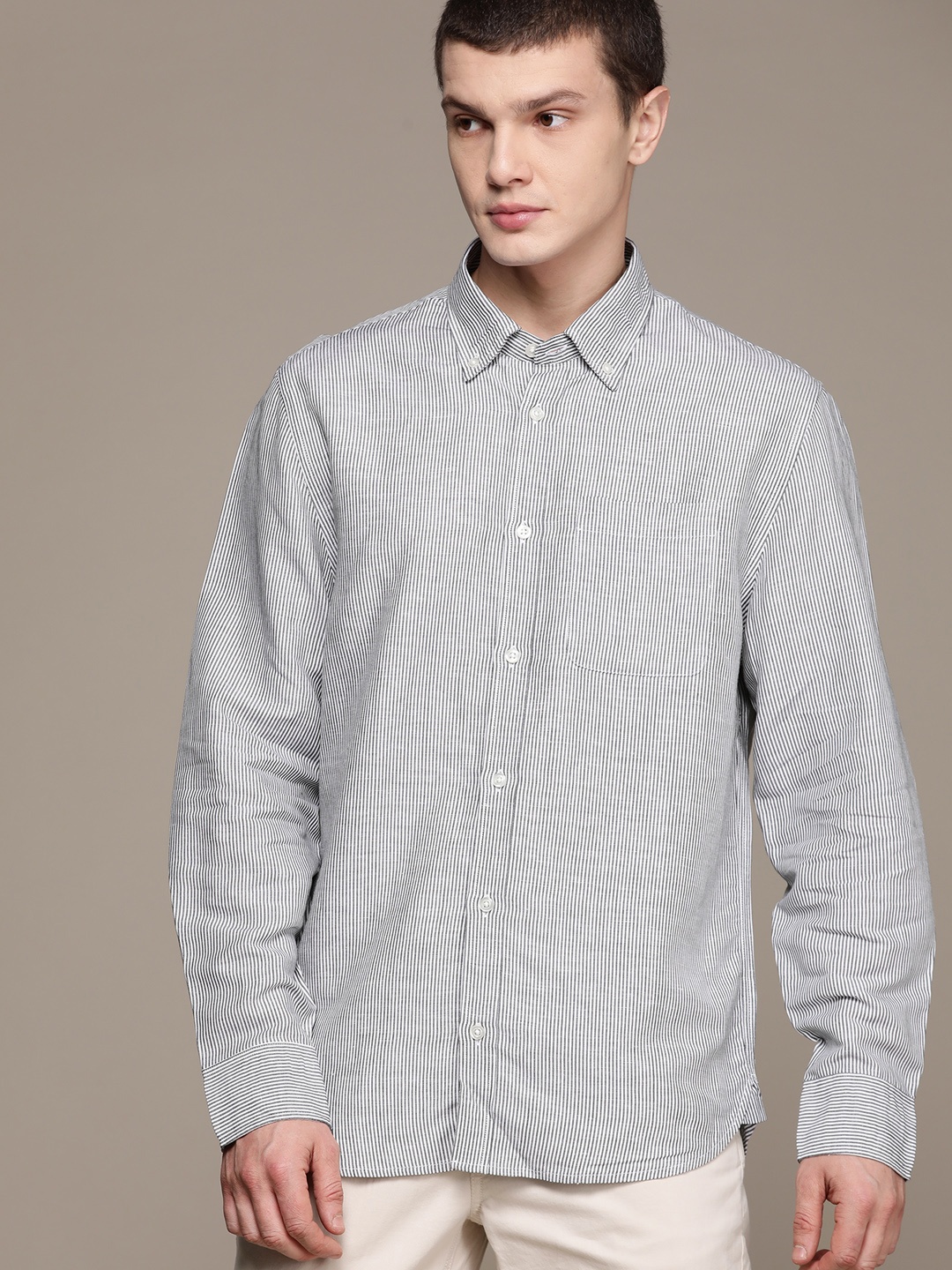 

MANGO MAN Oversized Pinstripes Casual Shirt, Green