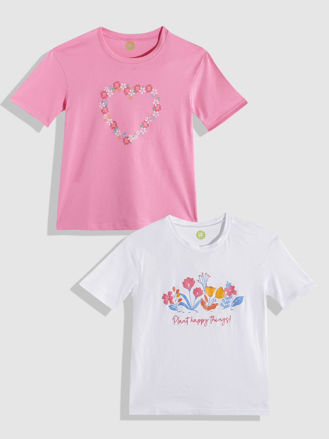 

YK Girls Pack Of 2 Printed T-shirt, Pink