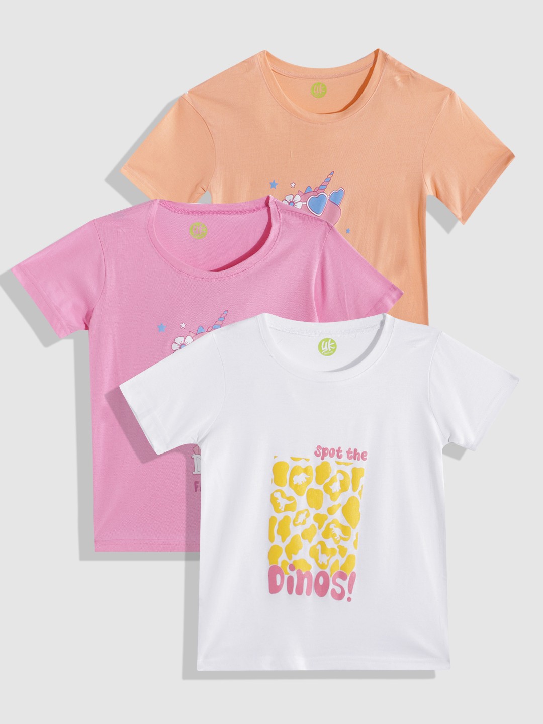 

YK Girls Pack Of 3 Printed T-shirt, Pink