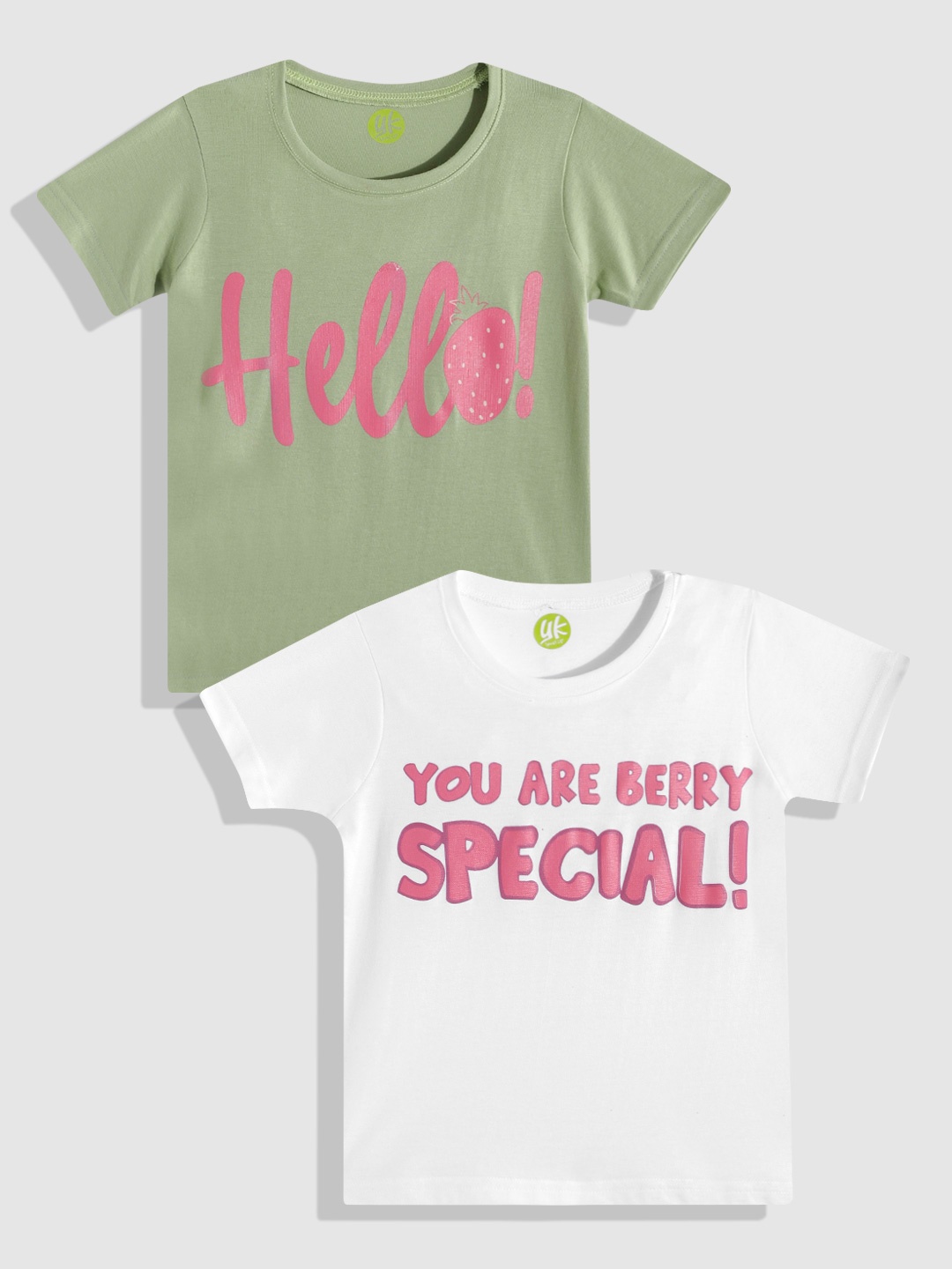 

YK Girls Typography Pack Of 2 Printed T-shirt, Olive