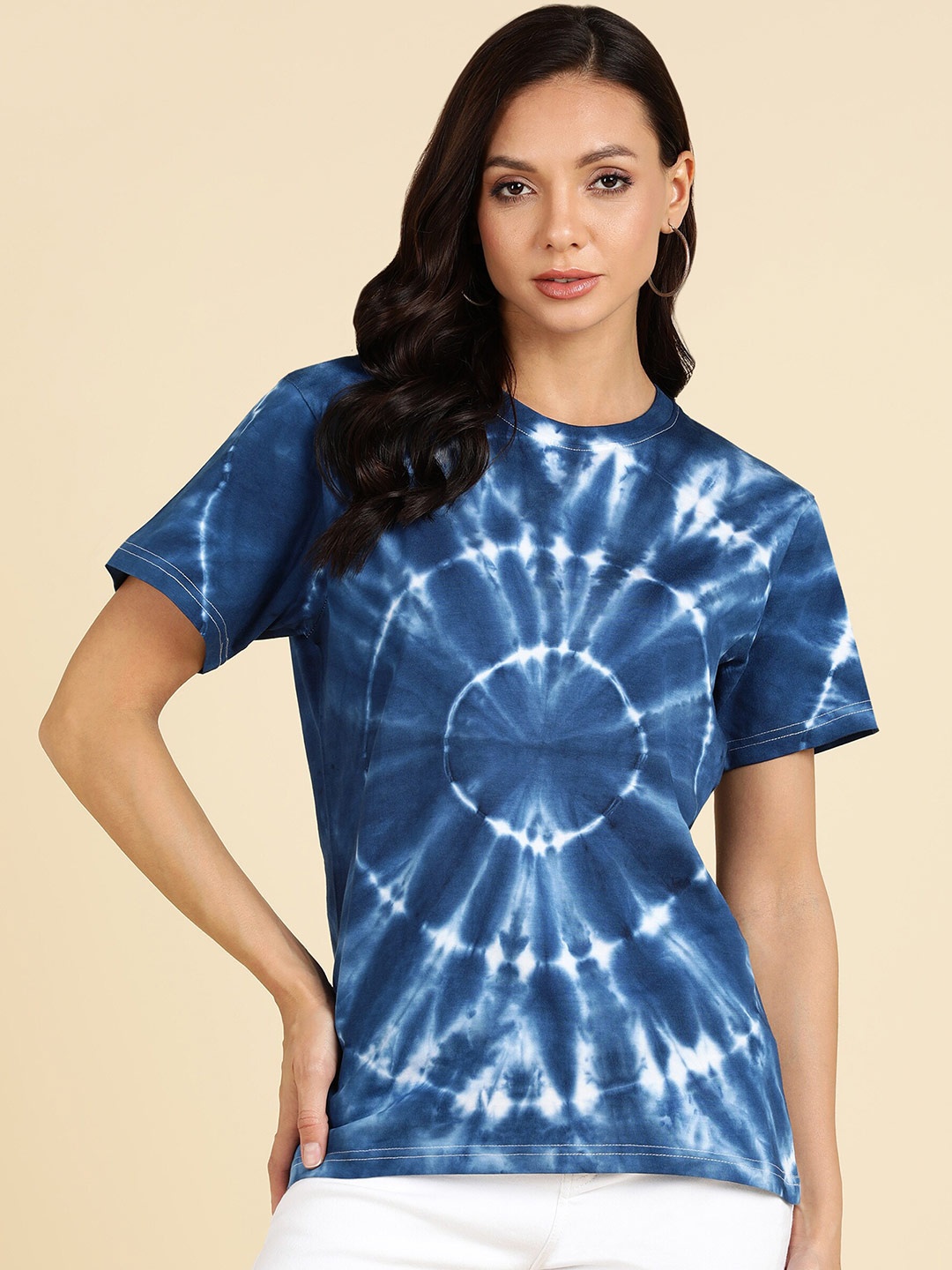 

Maaesa Tie and Dye Pure Cotton Tshirt, Blue