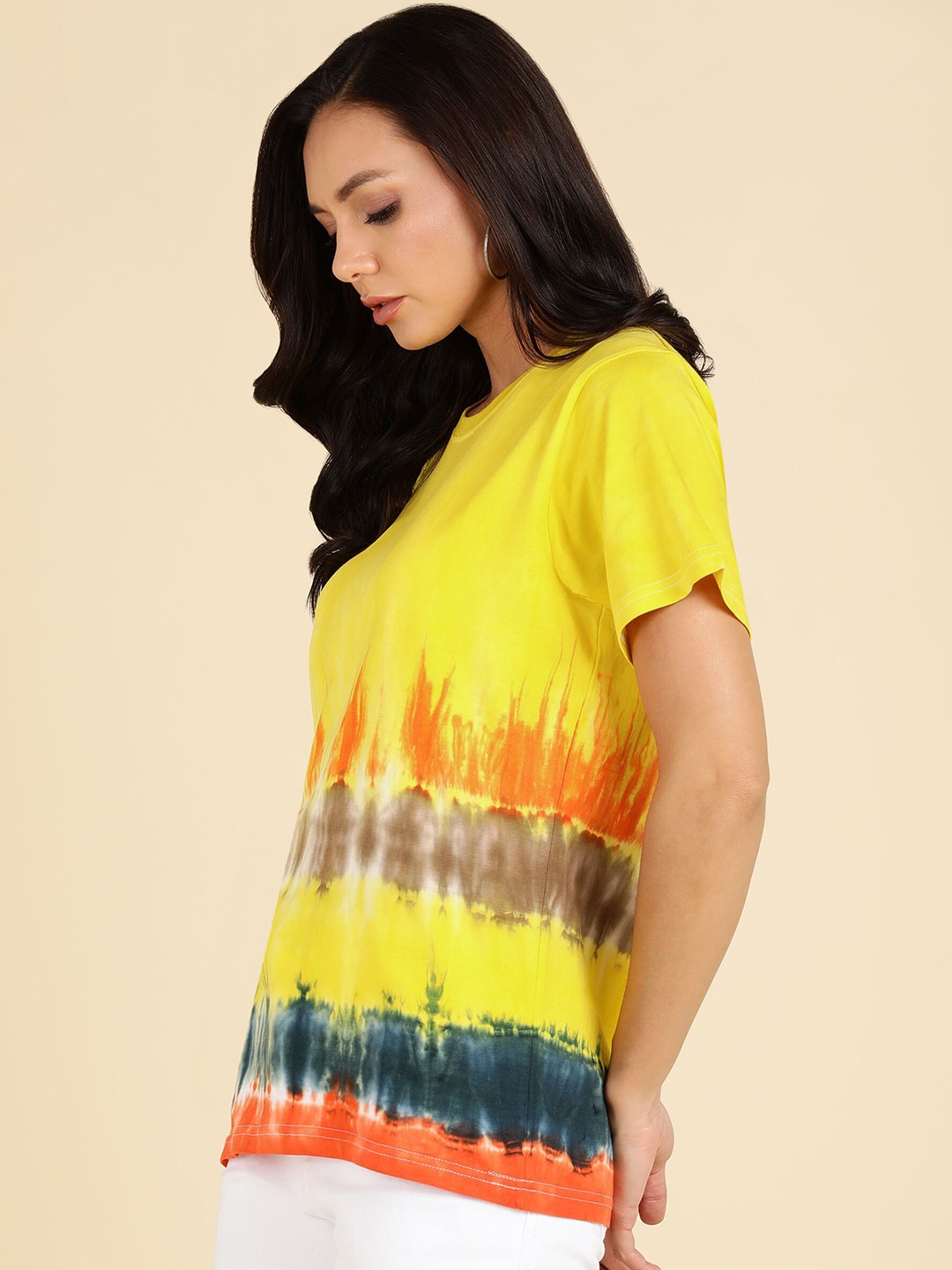 

Maaesa Tie and Dye Pure Cotton Tshirt, Yellow