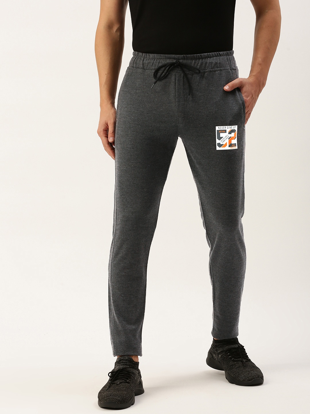 

Sports52 wear Men Solid Slim Fit Mid-Rise Knitted Training Or Gym Track Pants, Charcoal