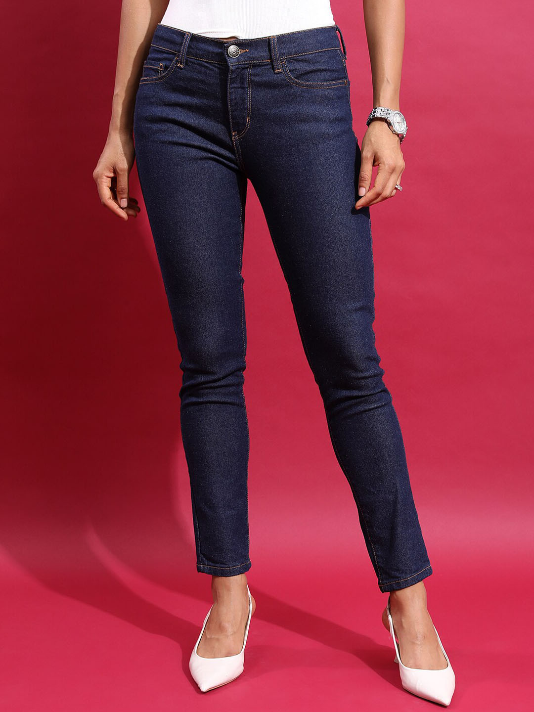 

Tokyo Talkies Women Super Skinny Fit Mid Rise Clean Look Stretchable Jeans, Blue