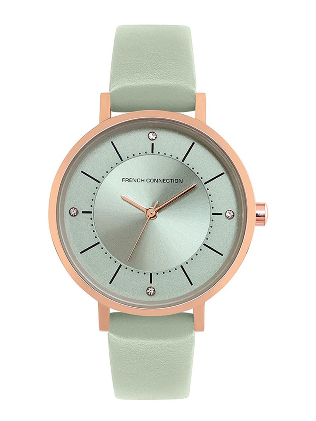 

French Connection Embellished Dial & Leather Straps Analogue Watch FCN00010B, Green