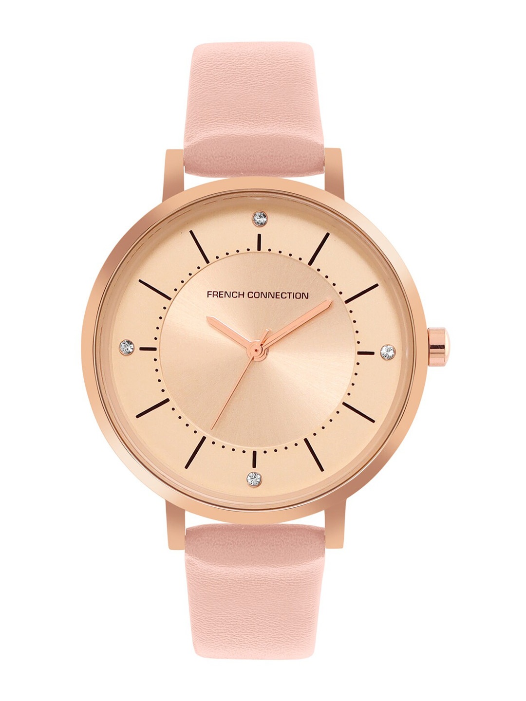 

French Connection Embellished Dial & Leather Straps Analogue Watch FCN00010A, Gold