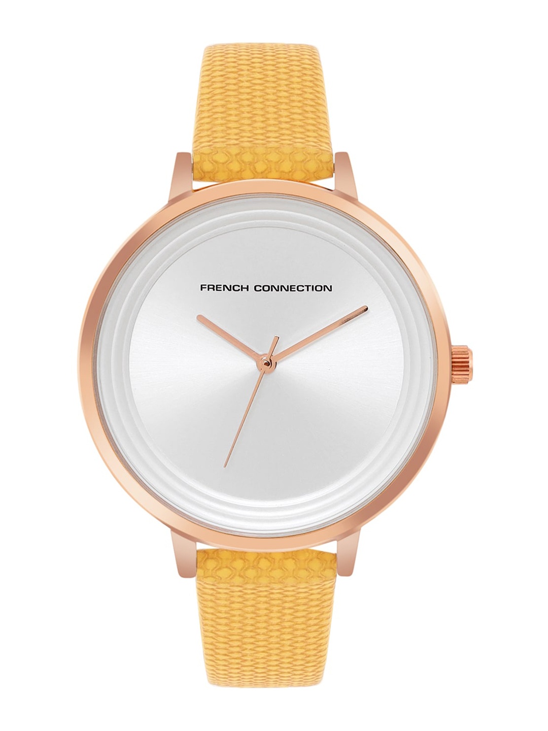 

French Connection Solid Dial & Textured Leather Straps Analogue Watch FCN00001B, Silver