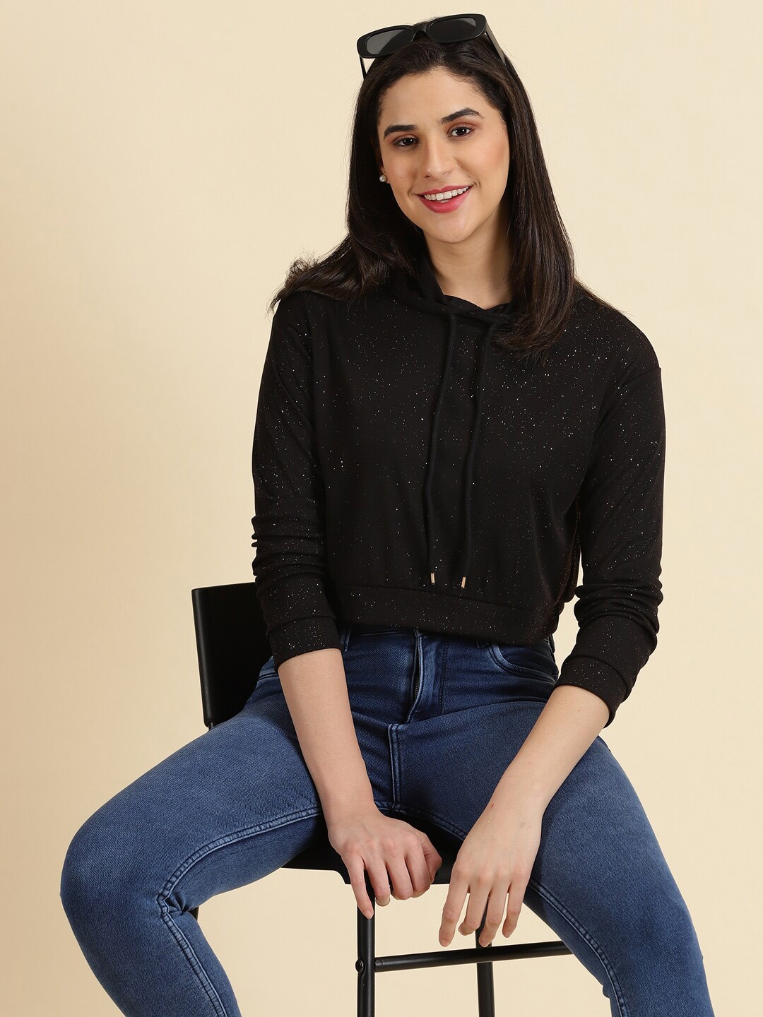 

SHOWOFF Hooded Neck Cotton Sweatshirt, Black