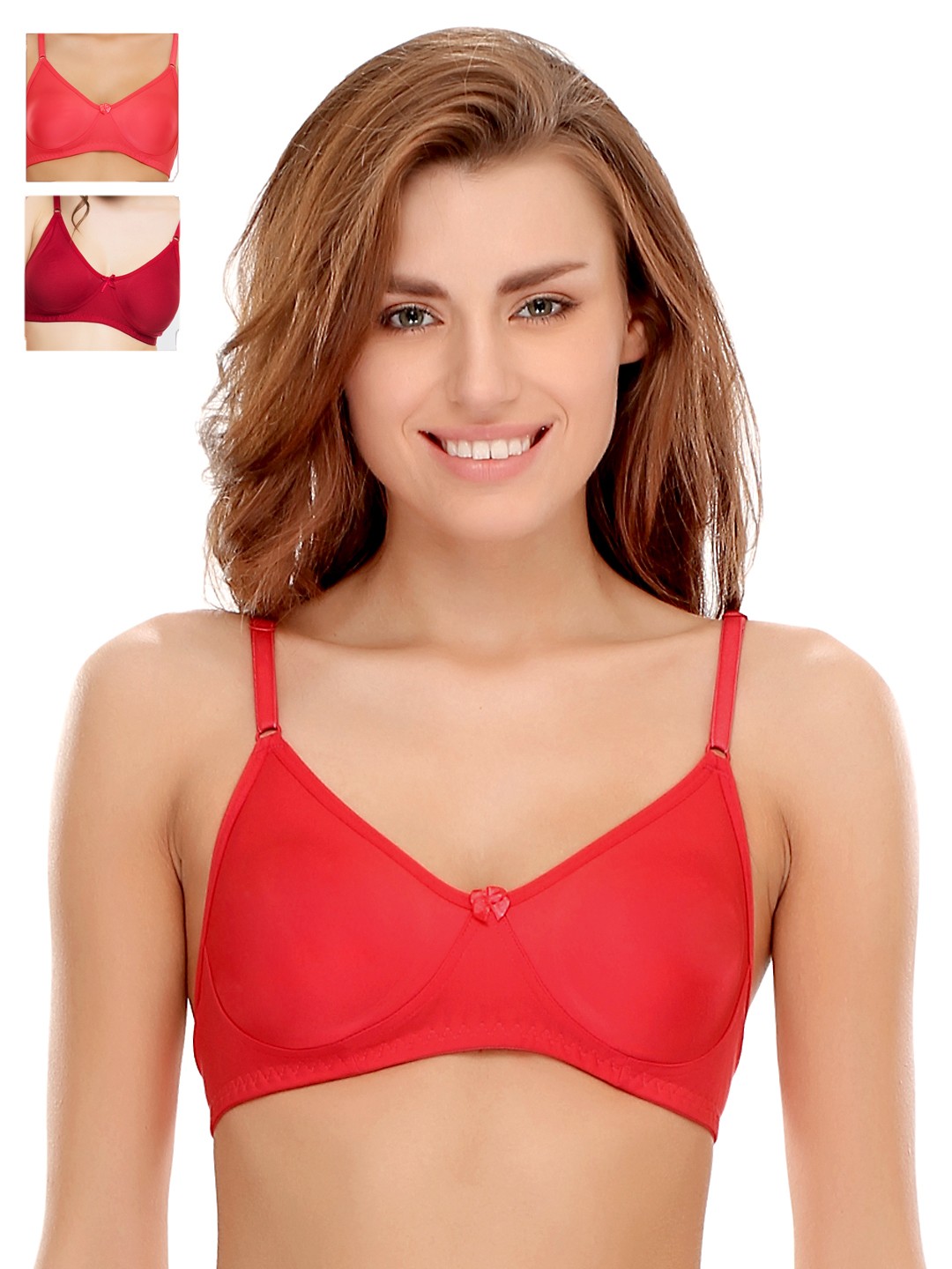 

Clovia Pack of 3 Solid Non-Wired Non-Padded Everyday Bra 506530-1-447734-1-447732-1, Red