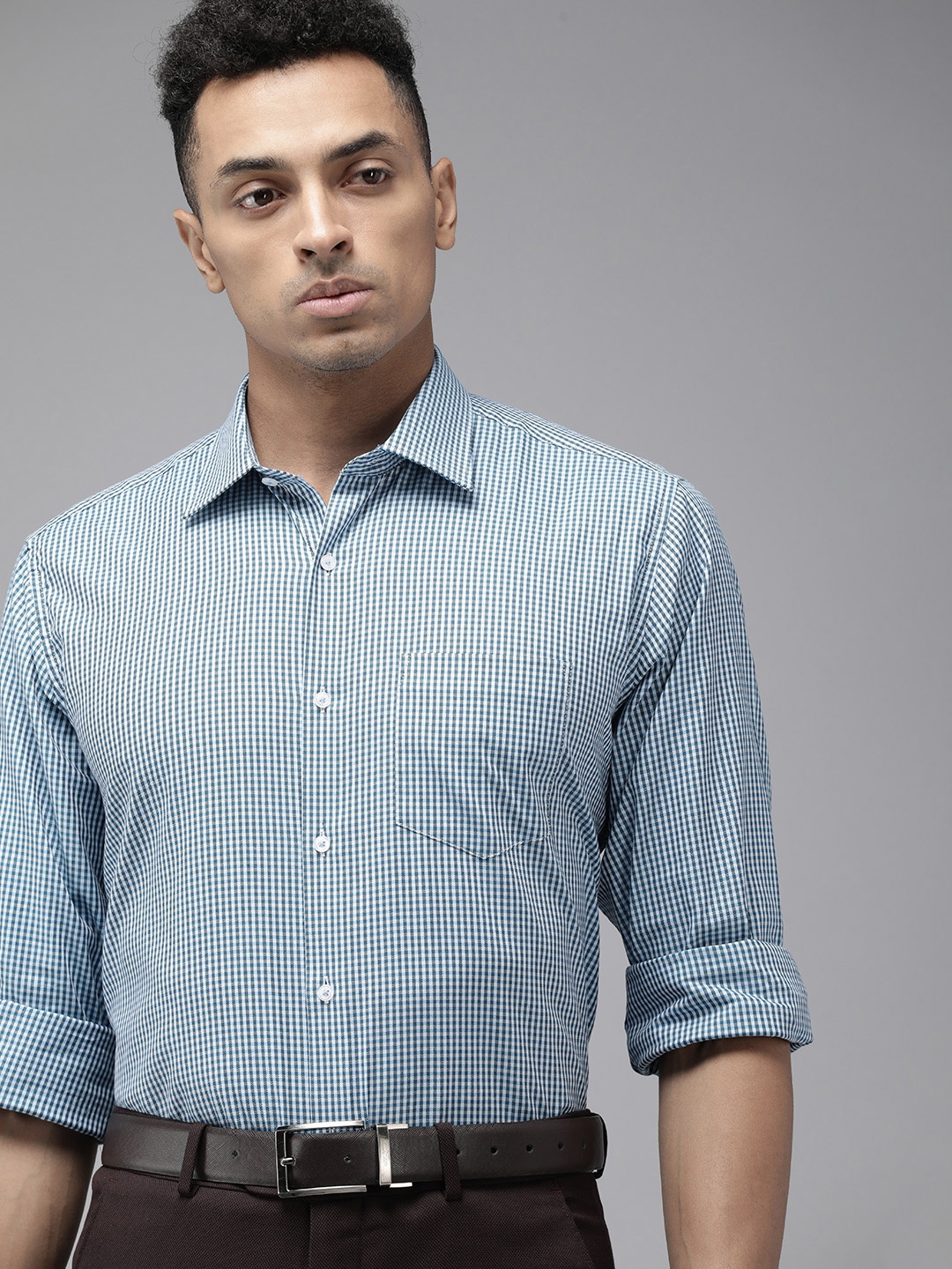 

Van Heusen Custom Pure Cotton Checked Formal Shirt, Blue