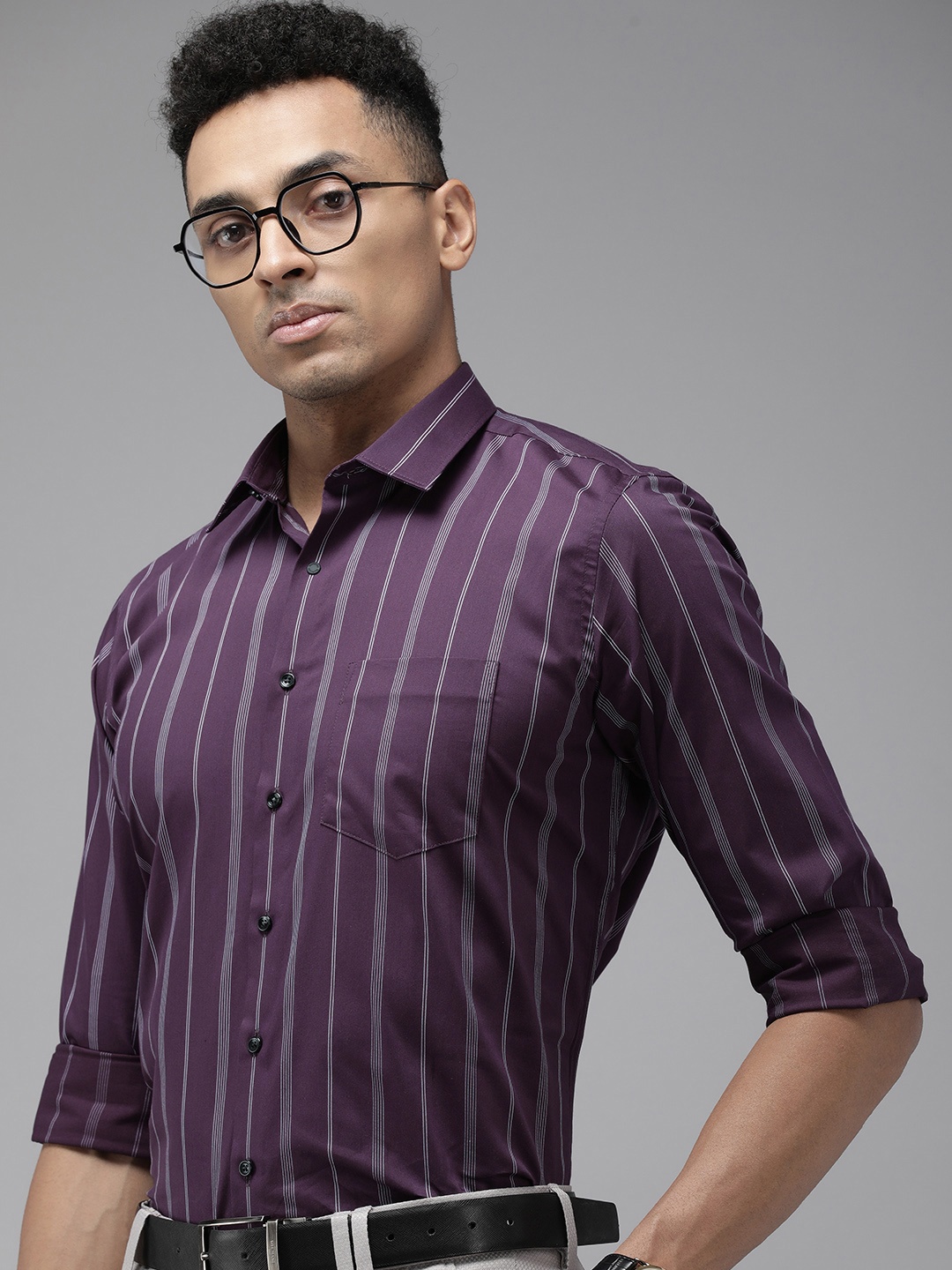 

Van Heusen Men Slim Fit Striped Spread Collar Formal Shirt, Purple