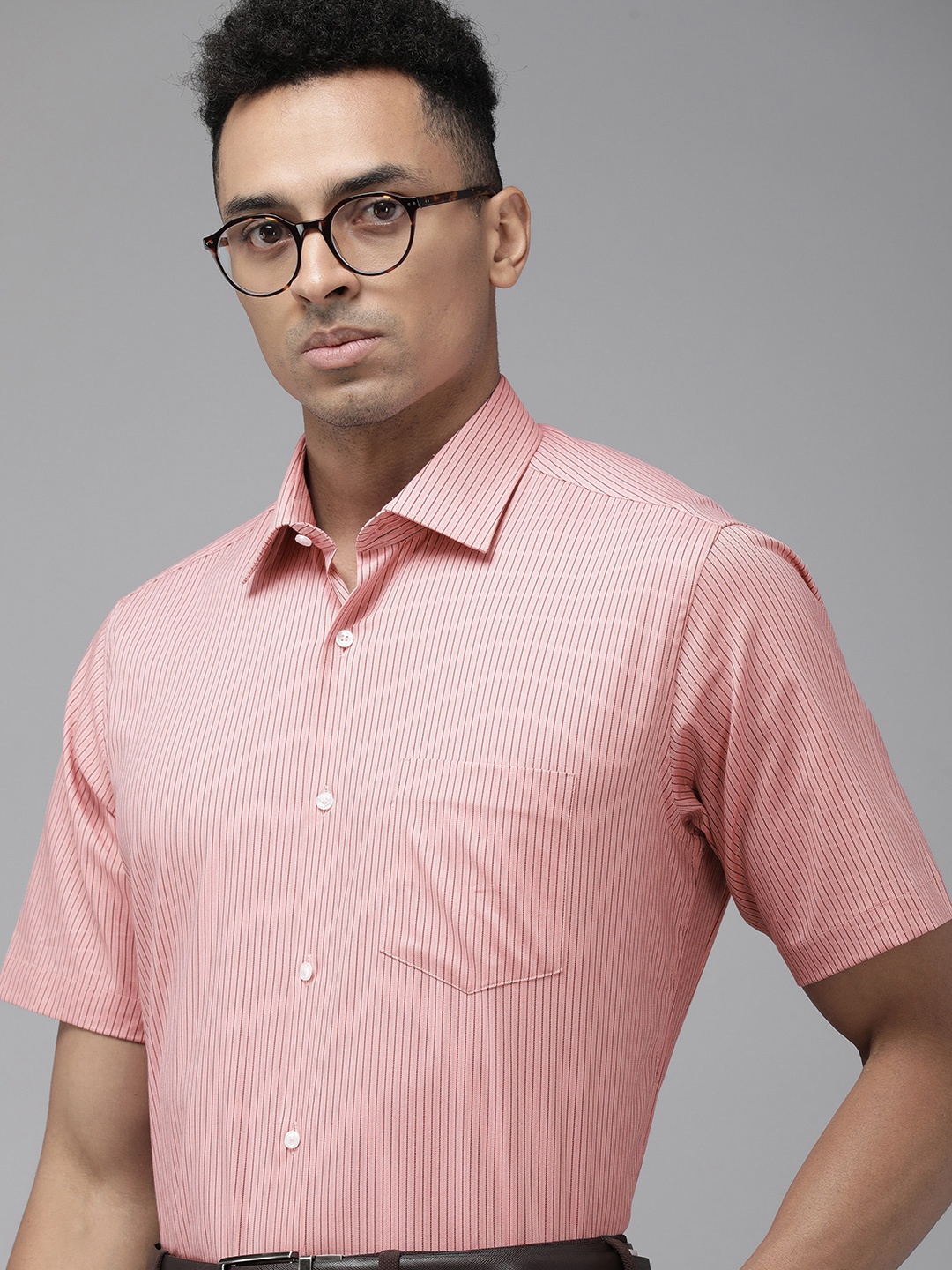 

Van Heusen Men Pink Custom Opaque Striped Formal Shirt