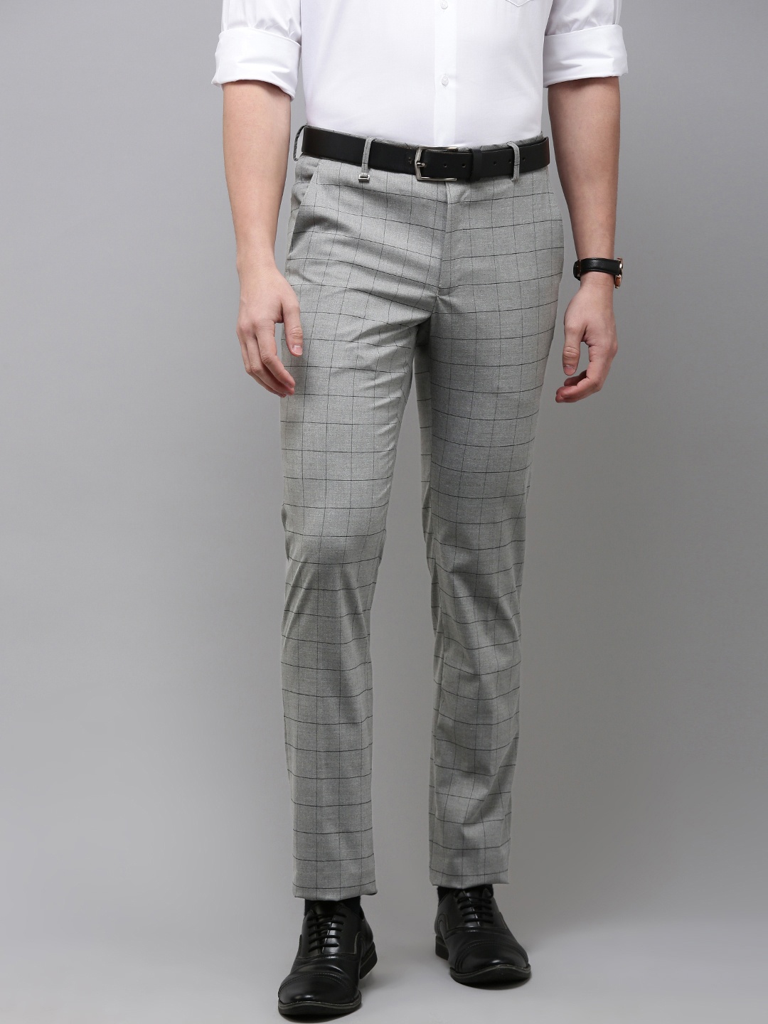

Van Heusen Men Checked Slim Fit Formal Trousers, Grey