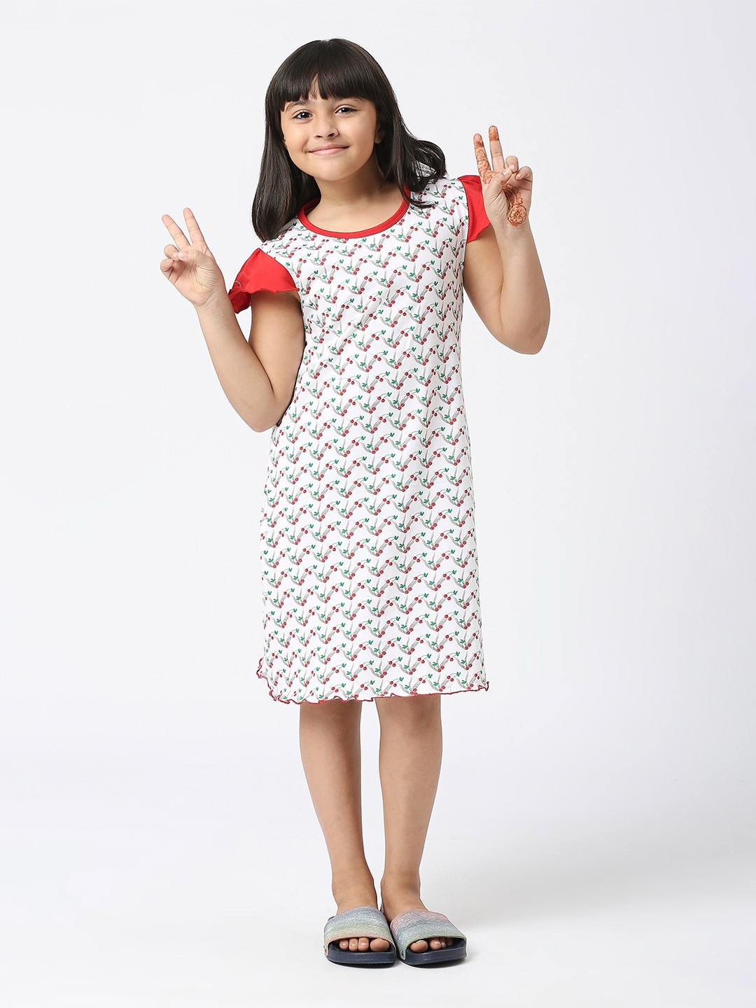 

SINI MINI Girls Conversational Printed Pure Cotton Nightdress, White