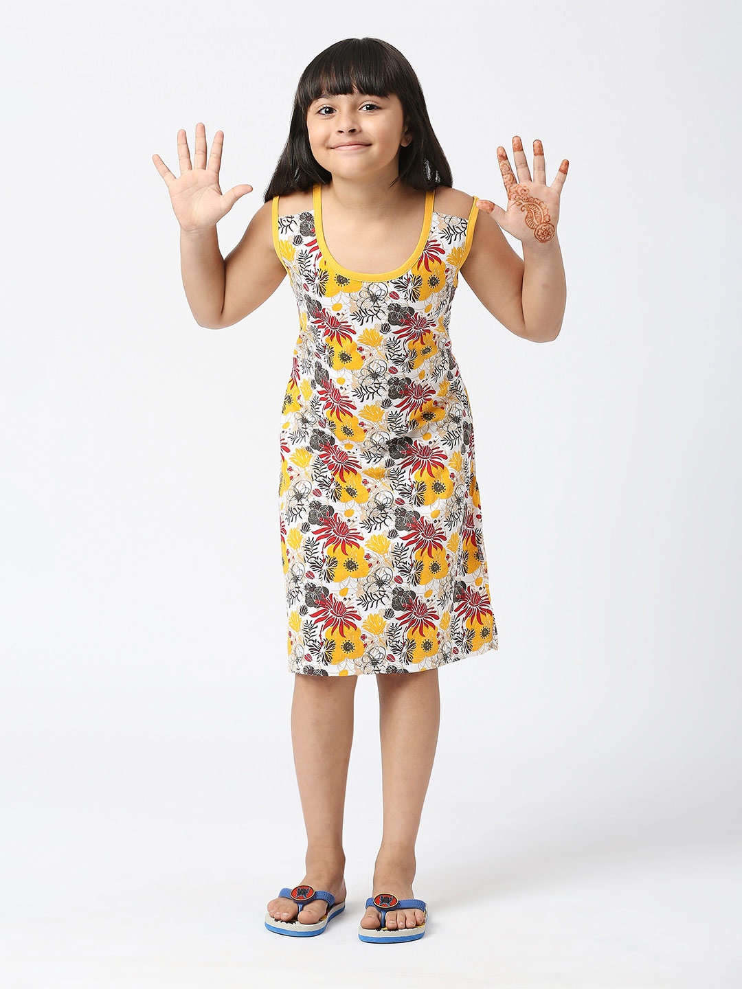 

SINI MINI Girls Floral Printed Pure Cotton Nightdress, White