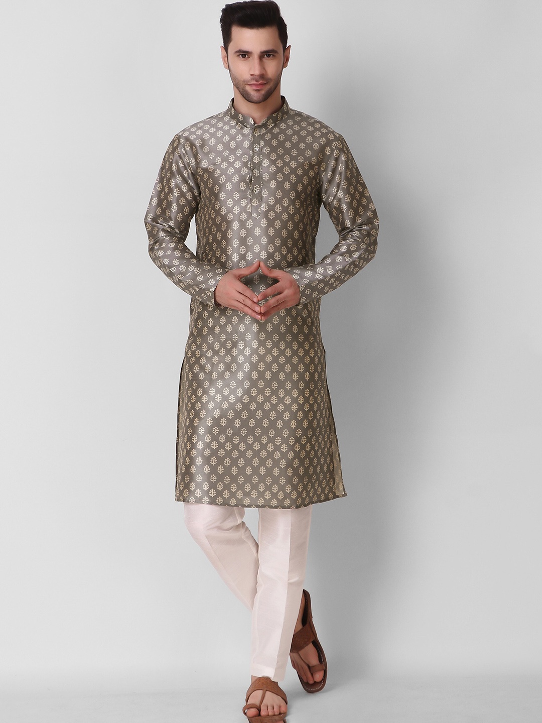 

Cult Indie Ethnic Motifs Printed Straight Kurta with Pyjamas, Grey