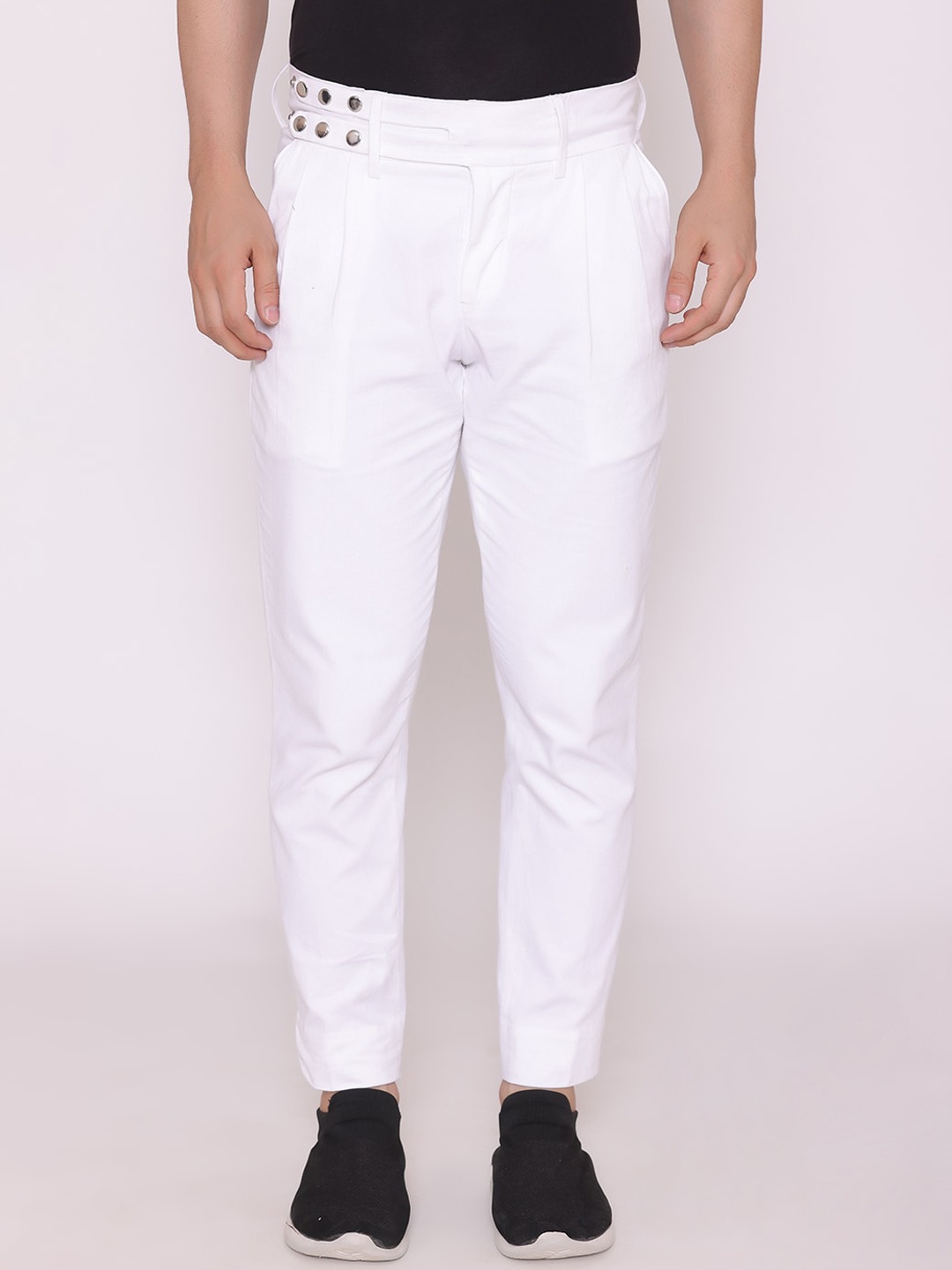 

CUFFS N LASHES Men Slim Fit Cotton Pleated Trousers, White