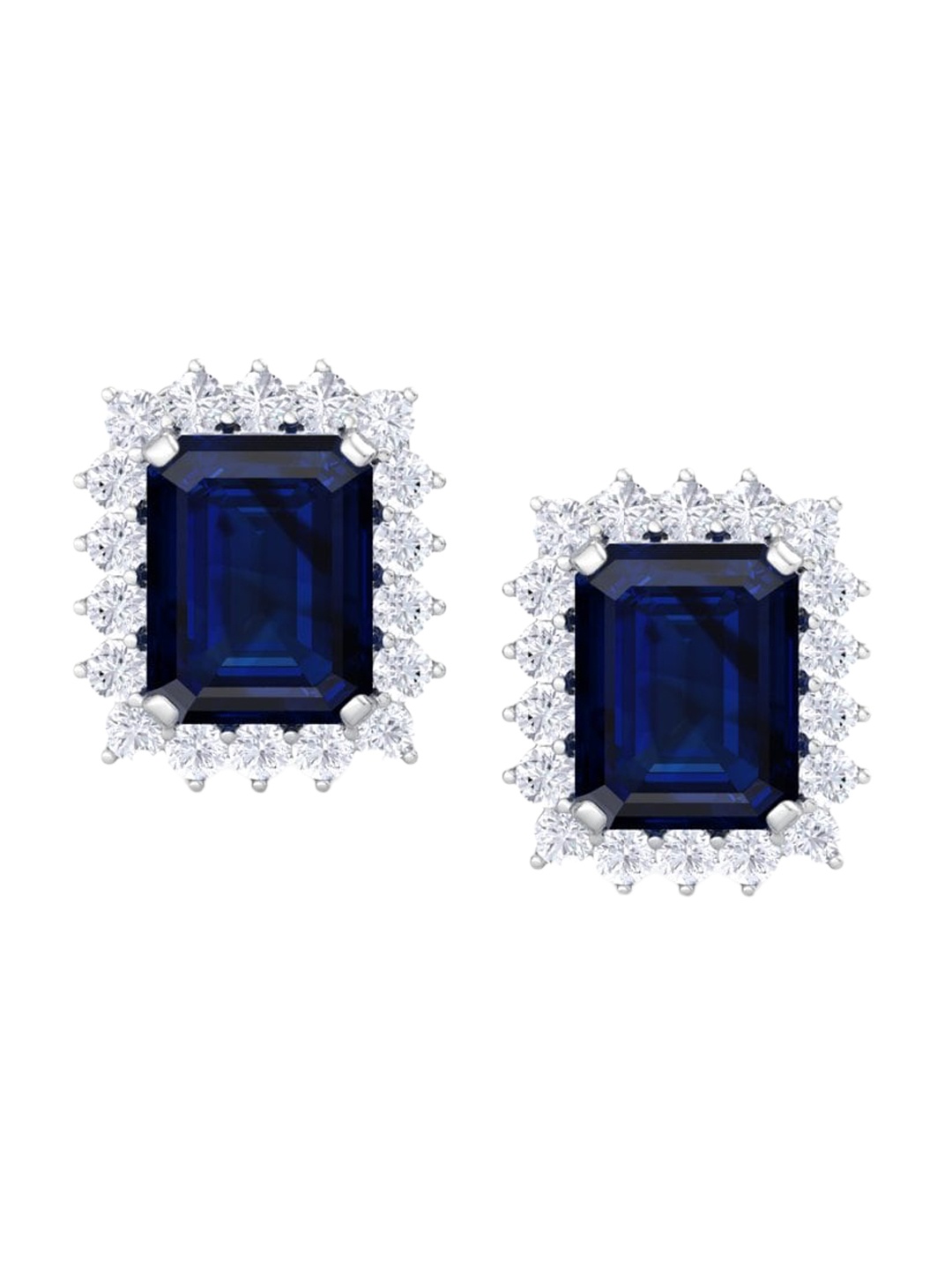 

Inddus Jewels Sterling Silver Contemporary Rhodium-Plated Studs Earrings, Blue