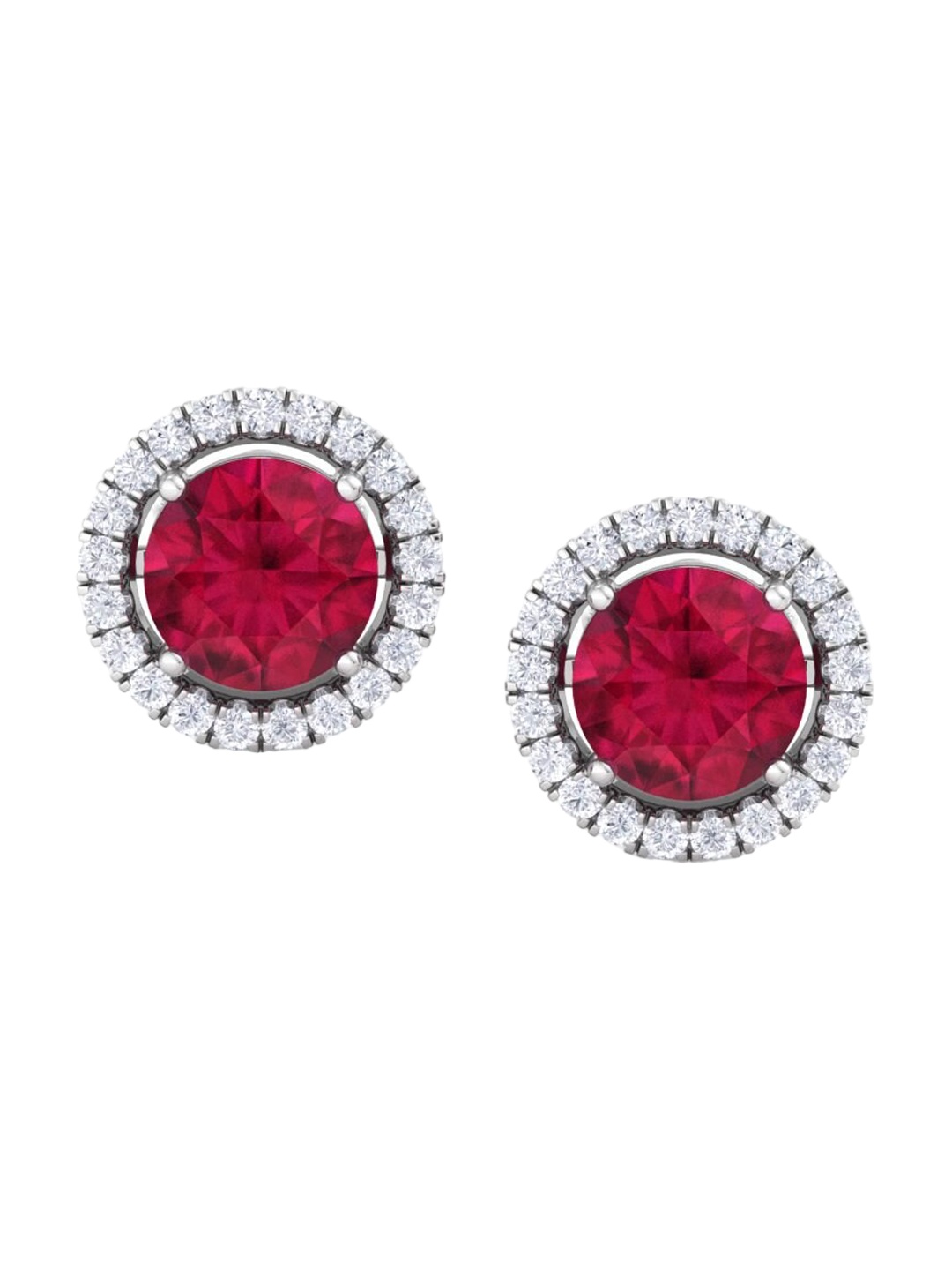 

Inddus Jewels Sterling Silver Circular Studs Rhodium-Plated Earrings, Red