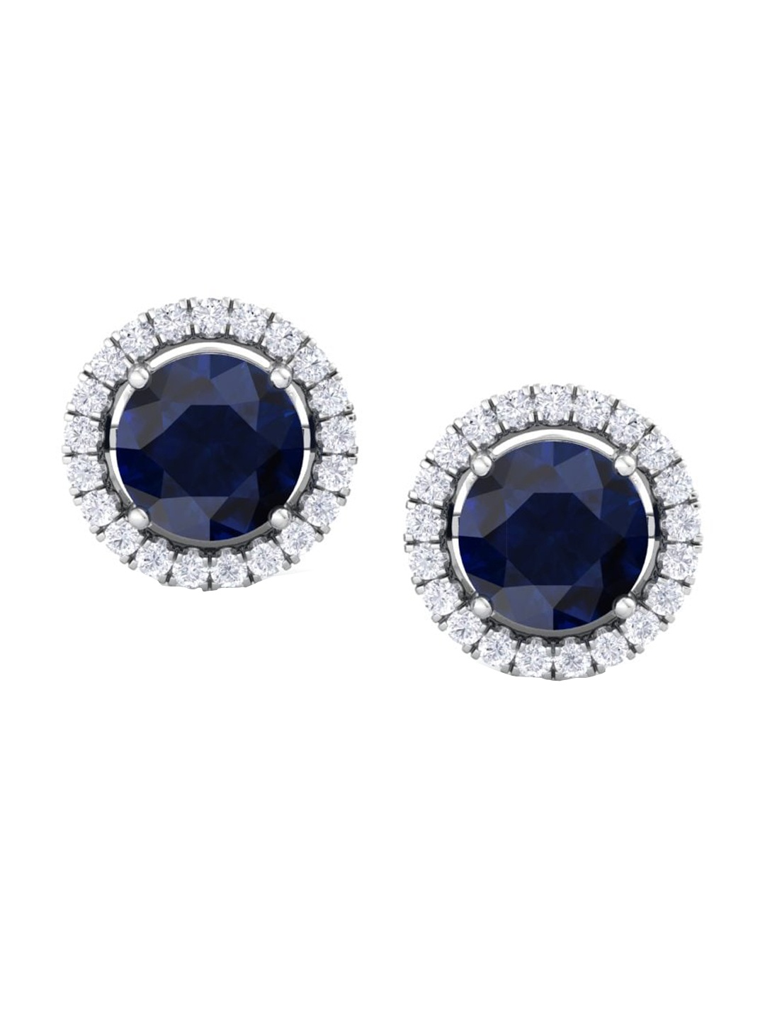 

Inddus Jewels 925 Sterling Silver Circular Rhodium-Plated Studs Earrings, Blue