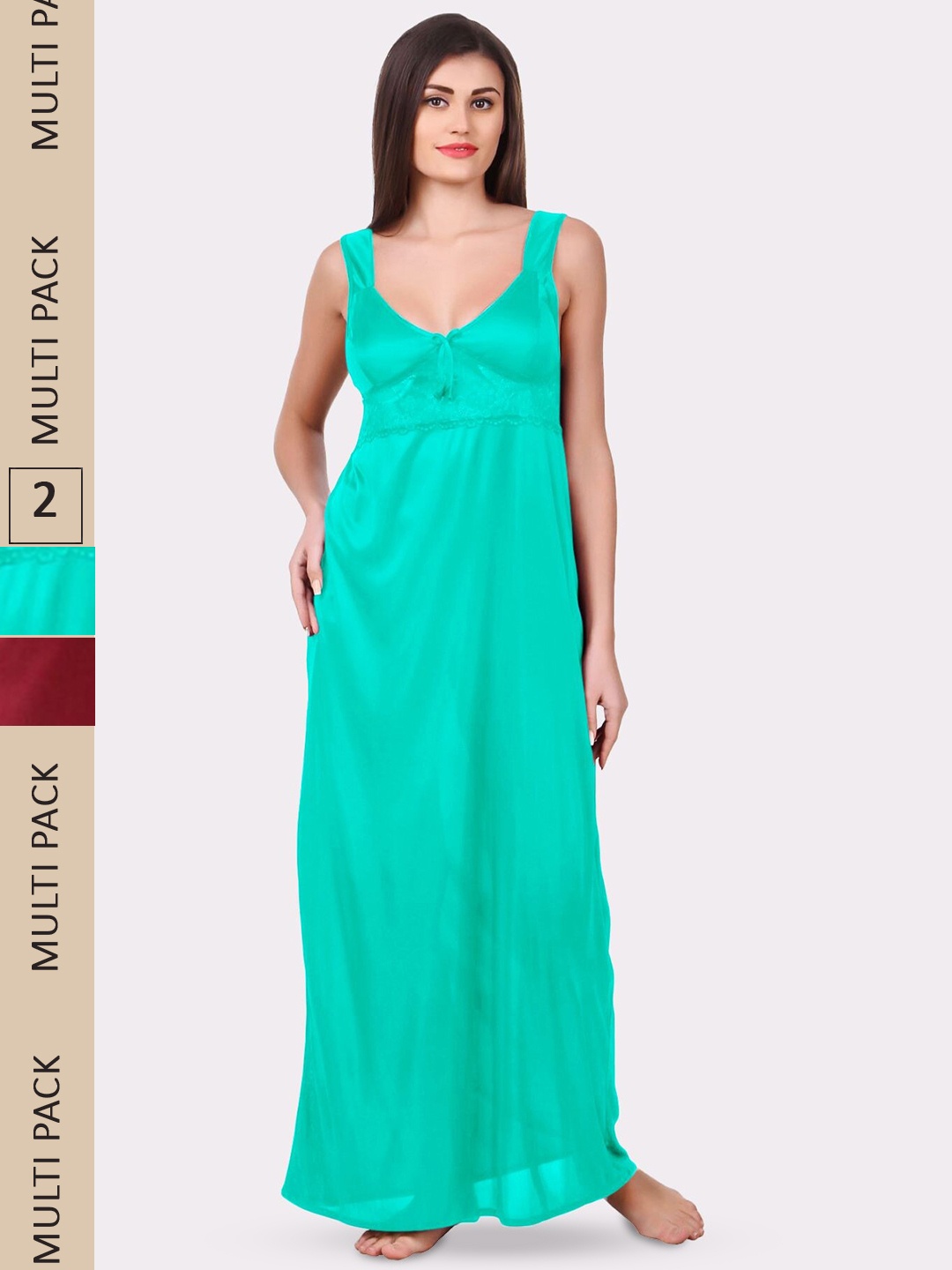 

Fasense Pack Of 2 Satin Maxi Nightdress, Red