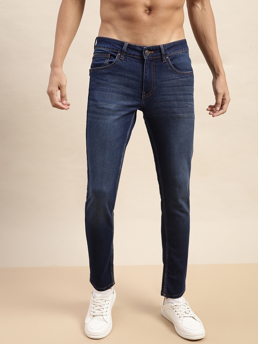 

VEIRDO Men Original Blue Clean Look Whiskers Slim Fit Stretchable Cotton Cropped Jeans