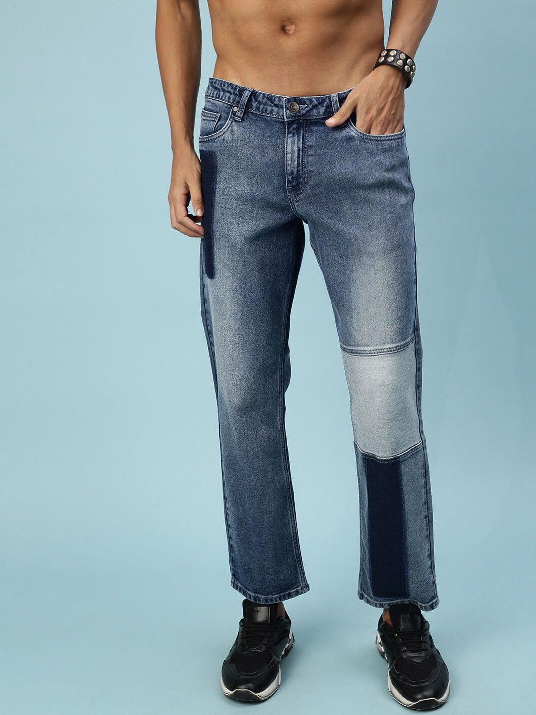 

VEIRDO Men Blue And Grey Original Heavy Fade Colourblocked Stretchable Cotton Jeans